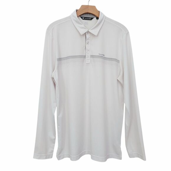 Travis Mathew Polo Shirt Mens Large White Pima Cotton Long Sleeve Performance - Picture 1 of 11